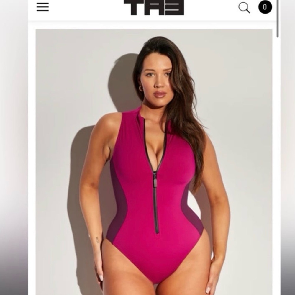 TA3 swim SLEEVELESS SURFEY SWIMSUIT Fuchsia  Zip Front One-Piece Swimsuit